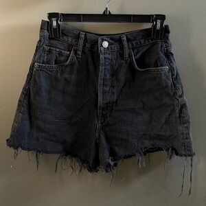 Agolde Black Distressed Denim Shorts